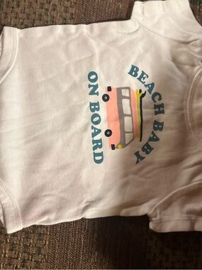 Beach Baby 'On Board' Graphic Onesie - White with Teal & Coral